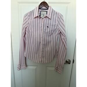 Abercrombie & Fitch 100% Cotton Pink/White Striped Button Up Shirt Top Pocket L